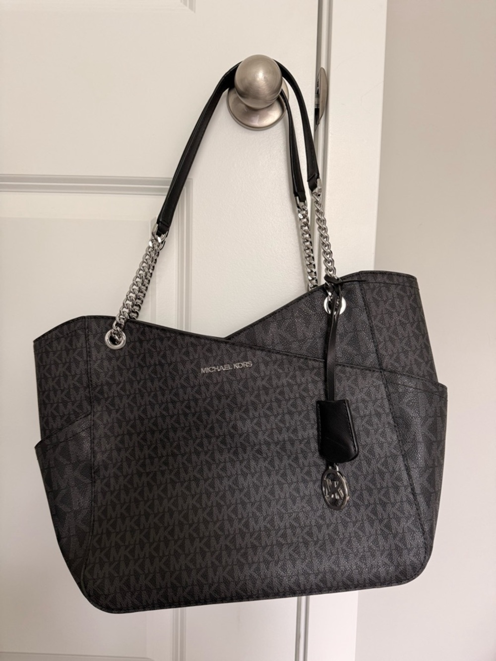 Michael Kors Charcoal/Black Signature Chain Strap Tote
